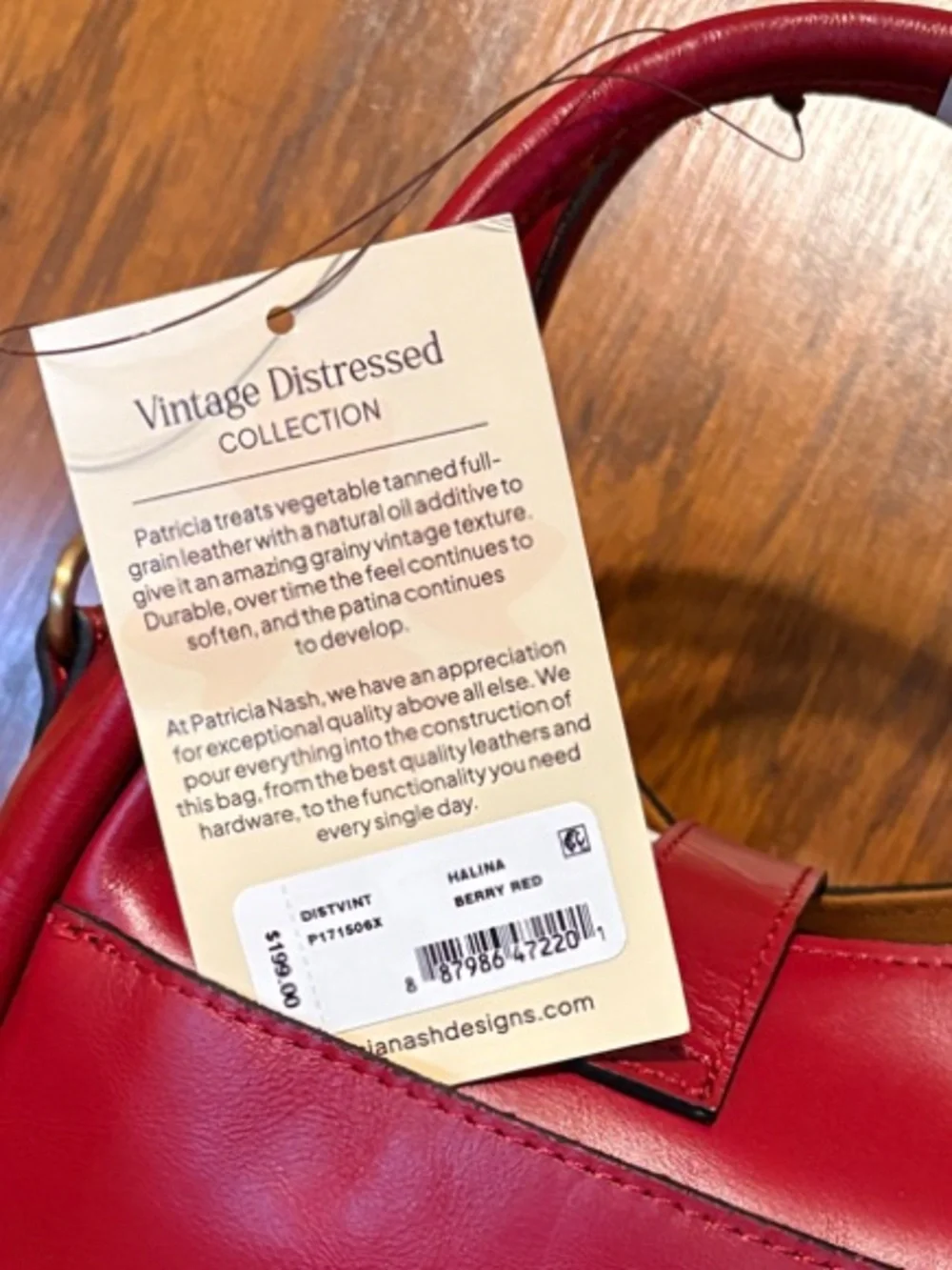NWT-Patricia Nash-Leather-Halina-Top Handle Hobo w/Strap-Buckle-Berry Red-$199 - Picture 12 of 16
